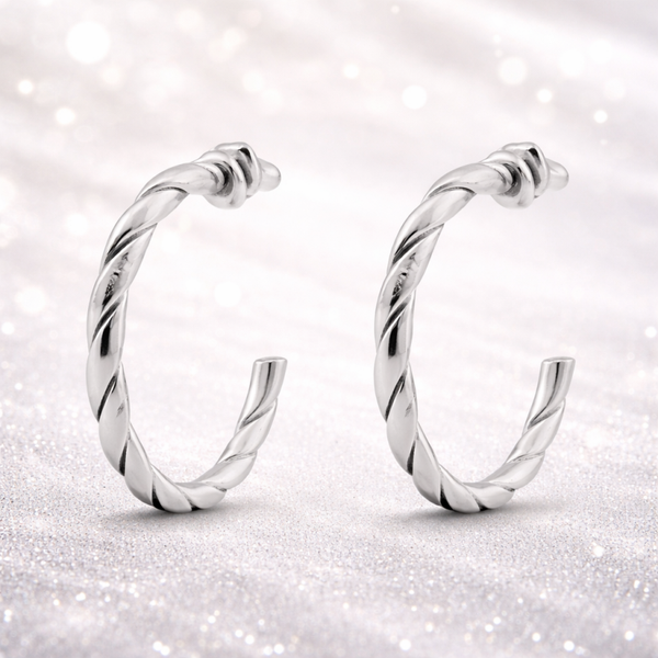 Twist Minimal Hoops – Zilverkleurige Gedraaide Oorbellen (RVS) ca.30mm