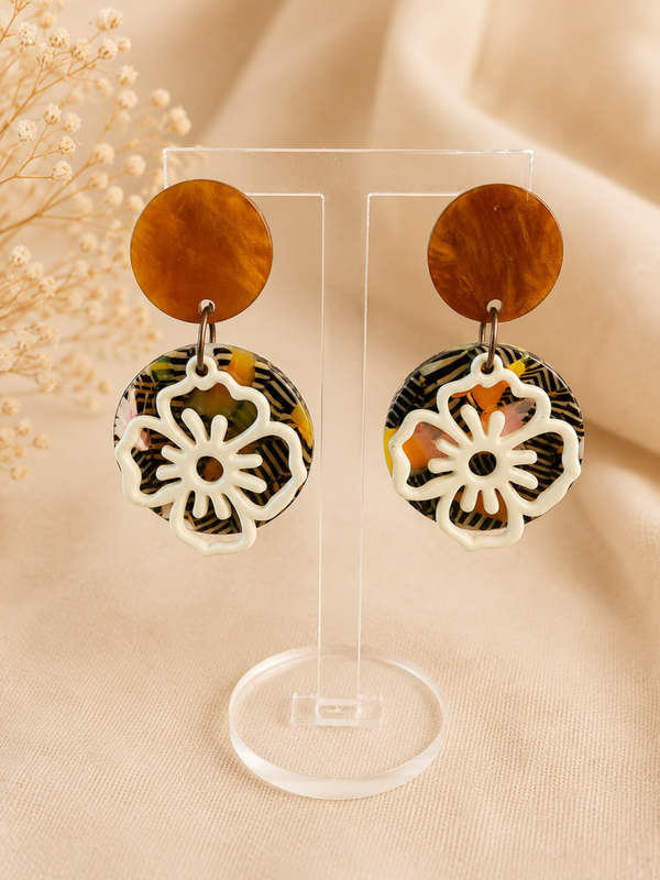 Bloem Oorbellen Amber | Statement Oorbellen 4 cm