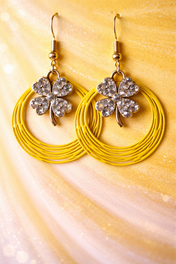 Handgemaakte Oorbellen Lucky Clover Yellow