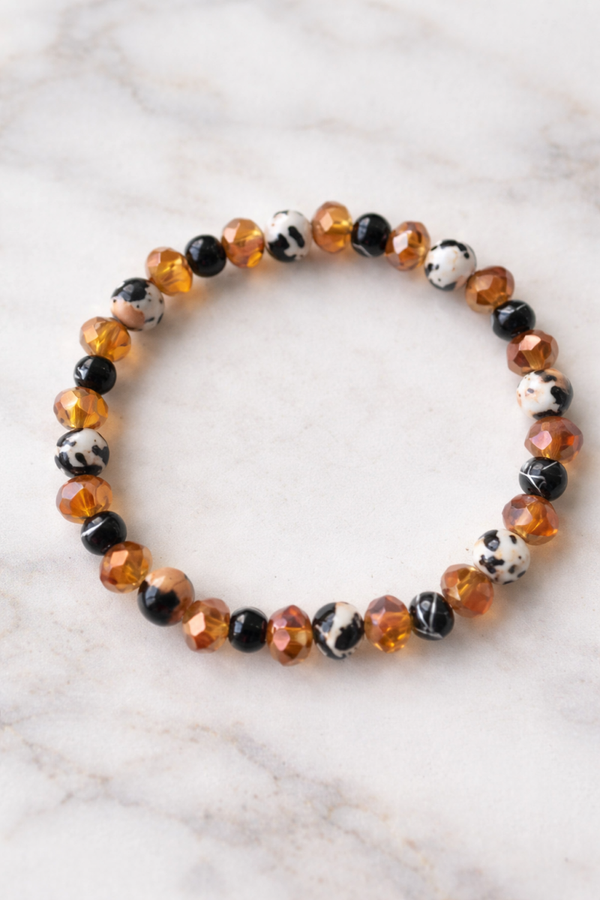 Amber Dalmatian Glow Bracelet – Facet & Spotted Beads