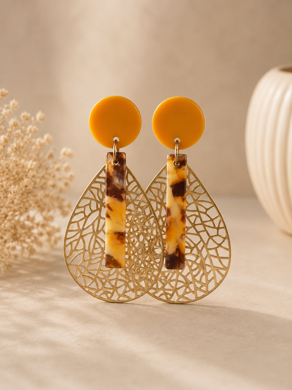 Golden Amber Drop Earrings