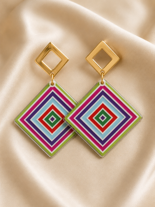 Handgemaakte Geometrische Oorbellen Rainbow – Goud | 5 cm