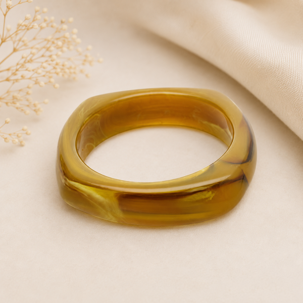 Resin Bangle Olive Green-Brown-White | Elegante Kunsthars Armband