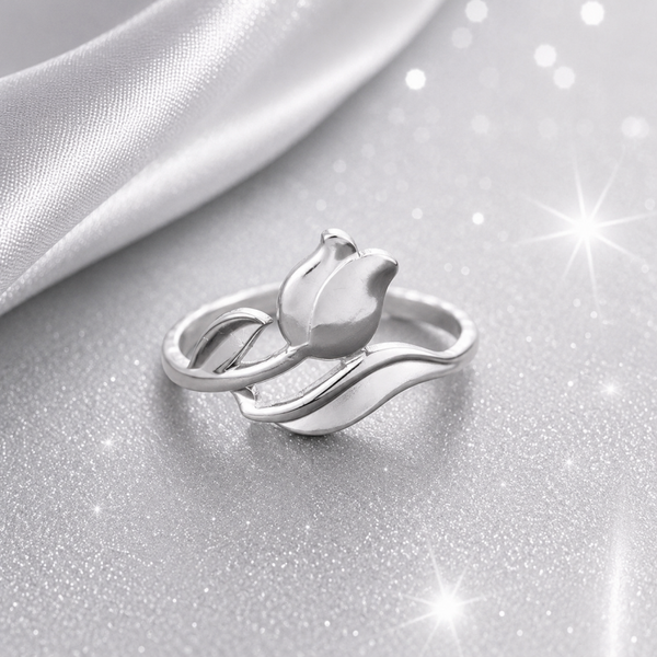 Silver Tulip Bloom Ring – Stainless Steel Adjustable Ring