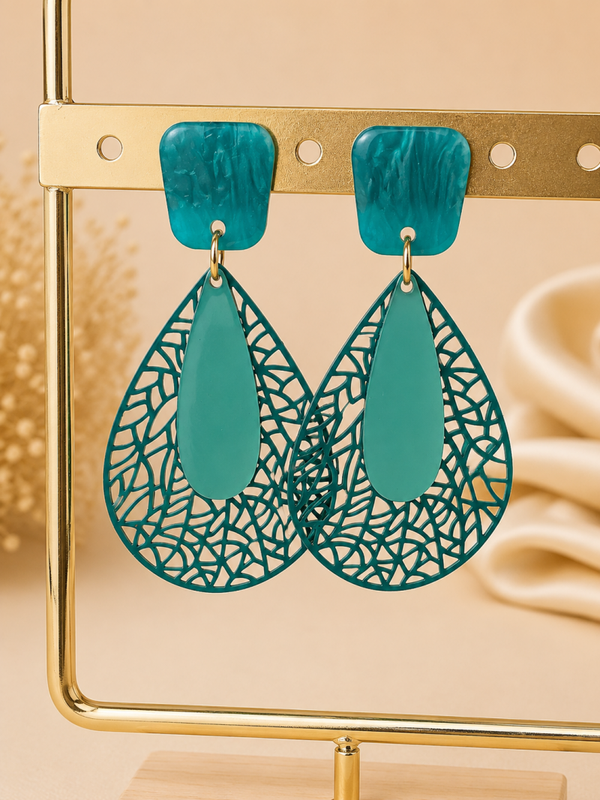 Emerald Lace Oorbellen – Turquoise Groen & Goudkleurig | 5,5 cm