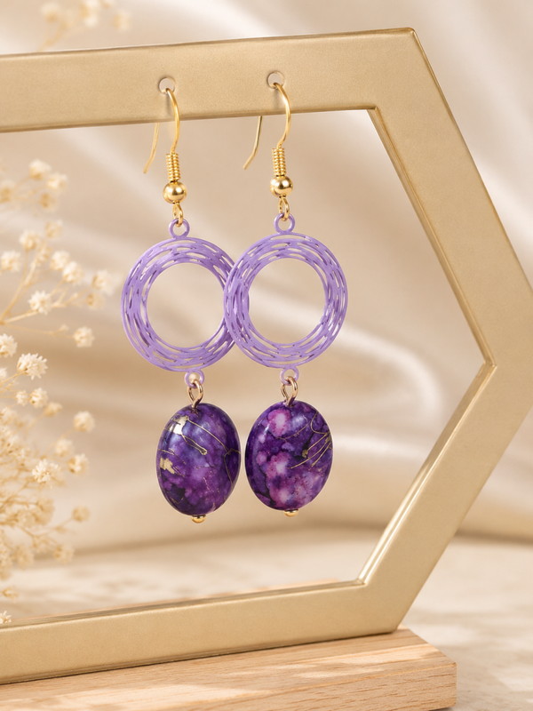 Lavendel Hoops met Marmerlook Paarse Edelsteen 6 cm