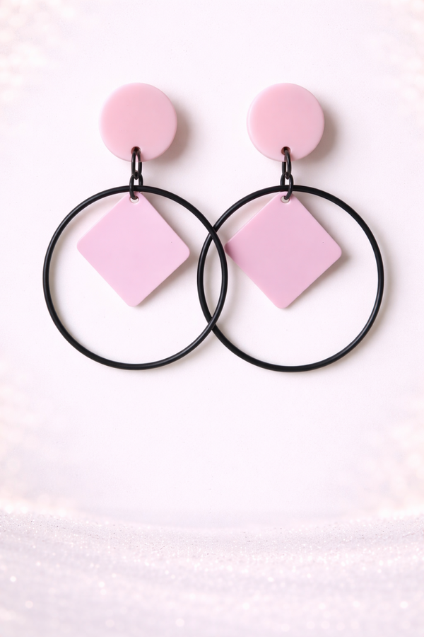 Soft Pink Geo Hoop Oorbellen