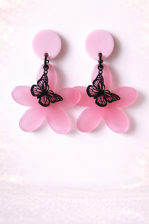 Handgemaakte Oorbellen Pink Butterfly Bloom
