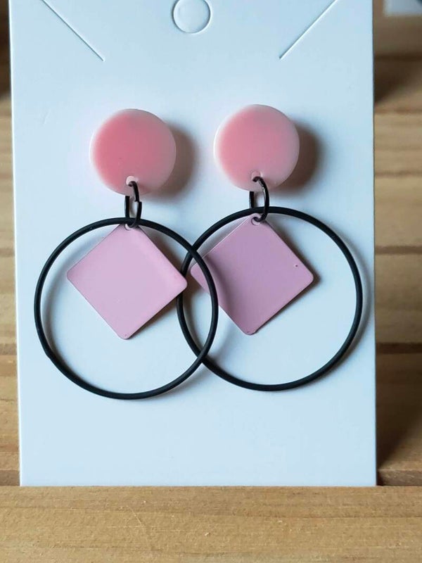 Soft Pink Geo Hoop Oorbellen