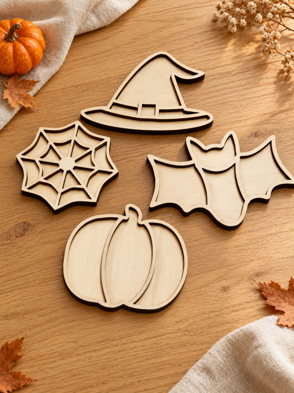 Houten Halloween-vulvormen – sensorisch spel – set van 4