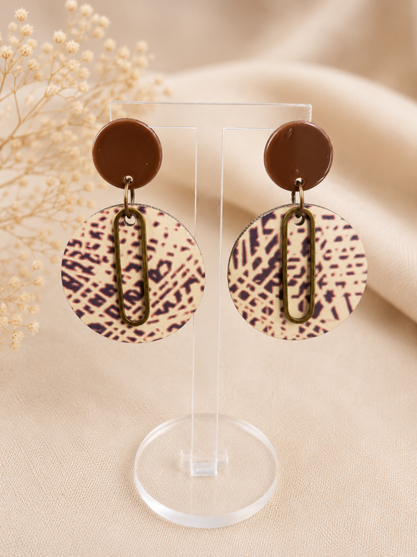 Oorbellen Earth Pattern | Bruin & Beige Statement Oorbellen 4,5 cm
