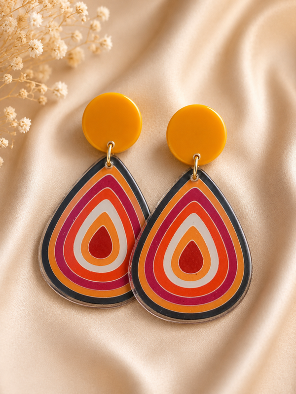 Handgemaakte Retro Druppel Oorbellen Sunset – Oranje | 5 cm