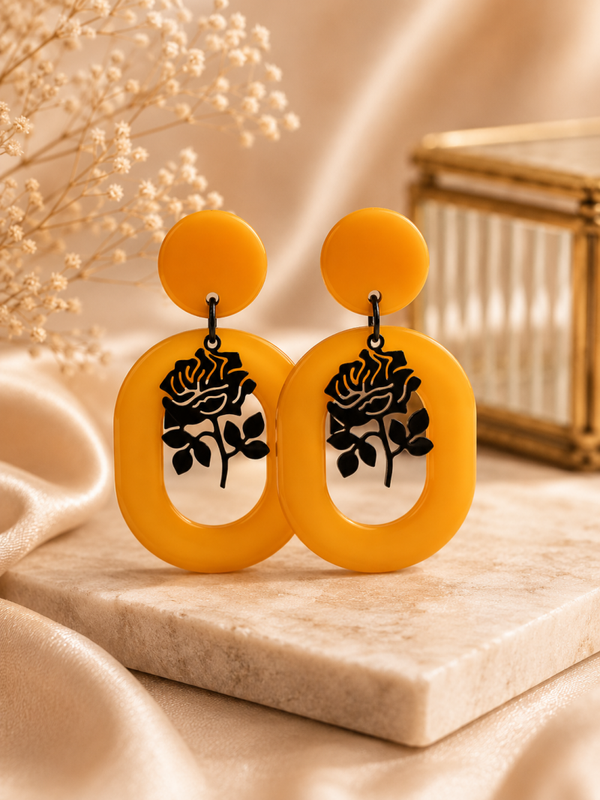 Golden Bloom Oorbellen – Mustard Yellow & Black