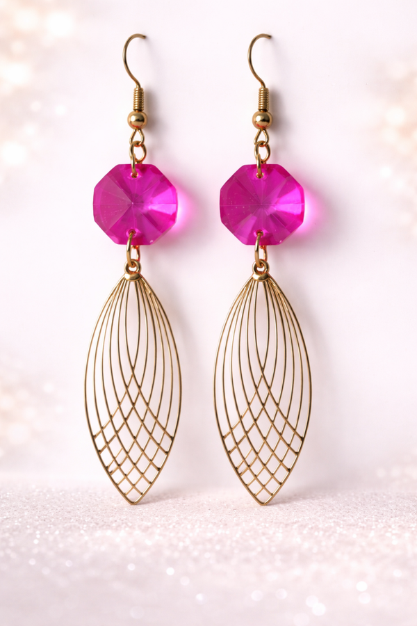 Handgemaakte Oorbellen Fuchsia Glow – Goudkleurig