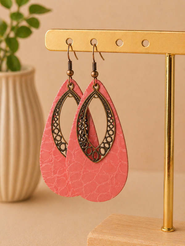 Statement Oorbellen Oudroze met Vintage Detail – 7 cm
