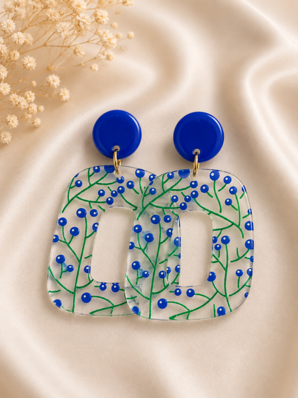 Handgemaakte Oorbellen Blue Blossom – Statement | 6 cm