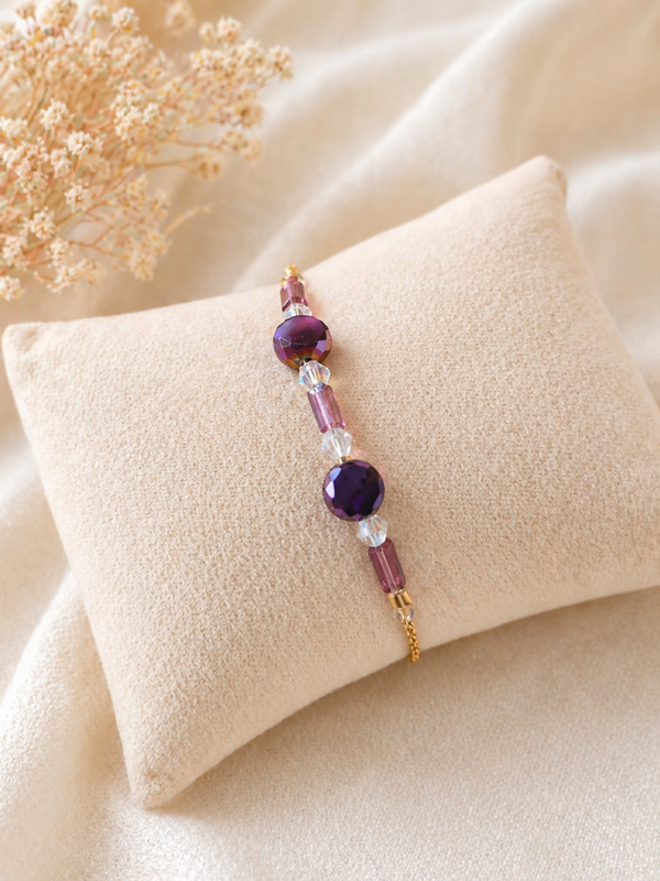 Handgemaakte Paarse Crystal Armband met Goudkleurige Details