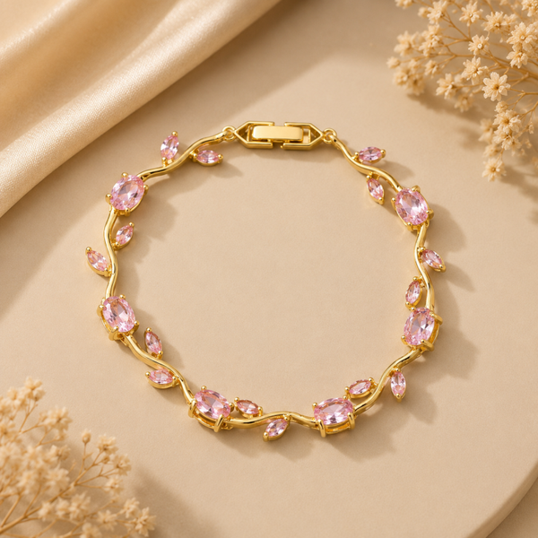 Golden Blush Vine Bracelet – Pink Crystal Stainless Steel Bracelet