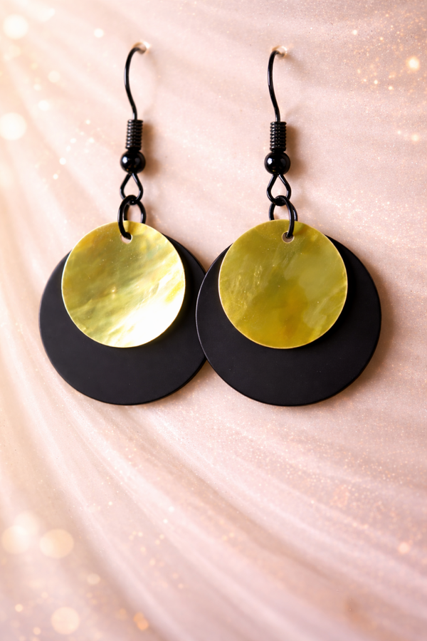 Handgemaakte Oorbellen Black & Gold Circles
