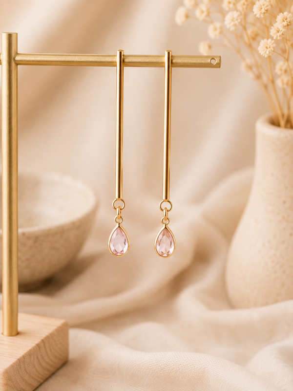 Blush Drop Oorbellen – Goud & Roze | 4,5 cm