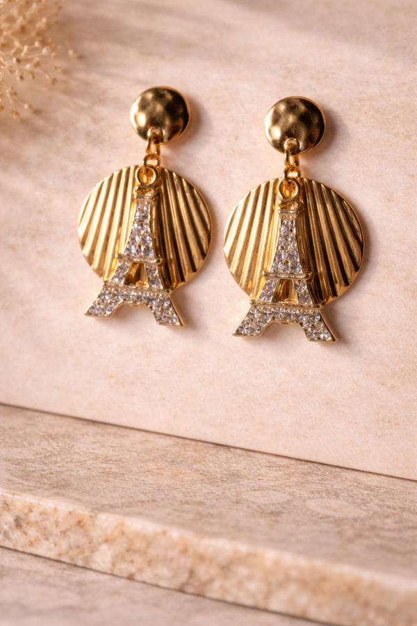 Handgemaakte Oorbellen Paris Glam met Eiffeltoren & Strassdetails