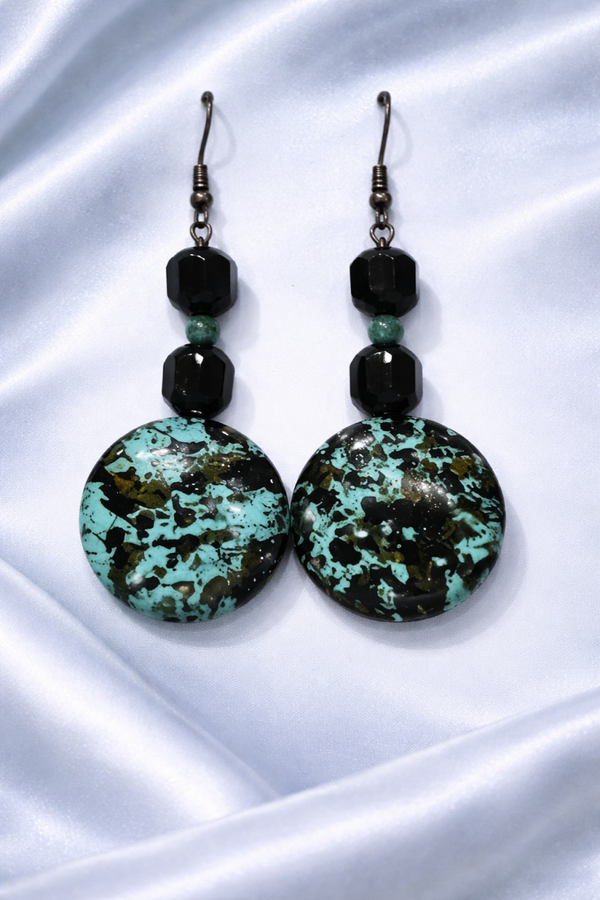 Turquoise Speckle Bead Oorbellen – Boho Chic met bruin & Turquoise