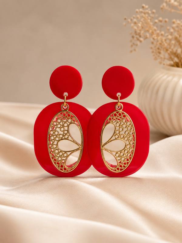 Ruby Élégance Oorbellen – Gold & Red