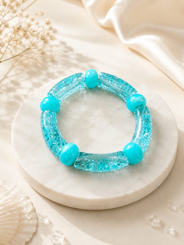 Aqua Crystal Stretch Armband – Turquoise Glow – 17 cm