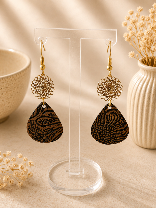 Golden Mandala – Bruine Statement Oorbellen
