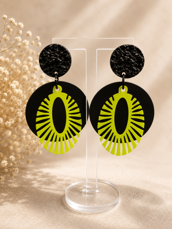 Statement Oorbellen Fluo Geel & Zwart – Neon Glow | 5,5 cm
