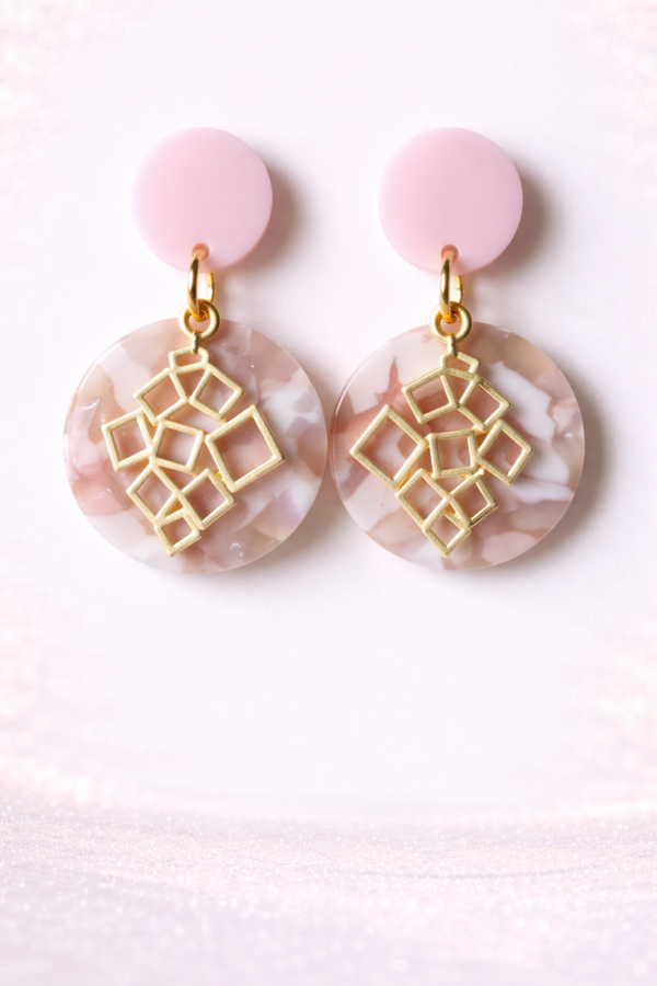 Blush & Gold Geo Marble Oorbellen