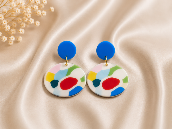 Handgemaakte Oorbellen Color Mosaic – Blauw & Multicolor | 4,5 cm