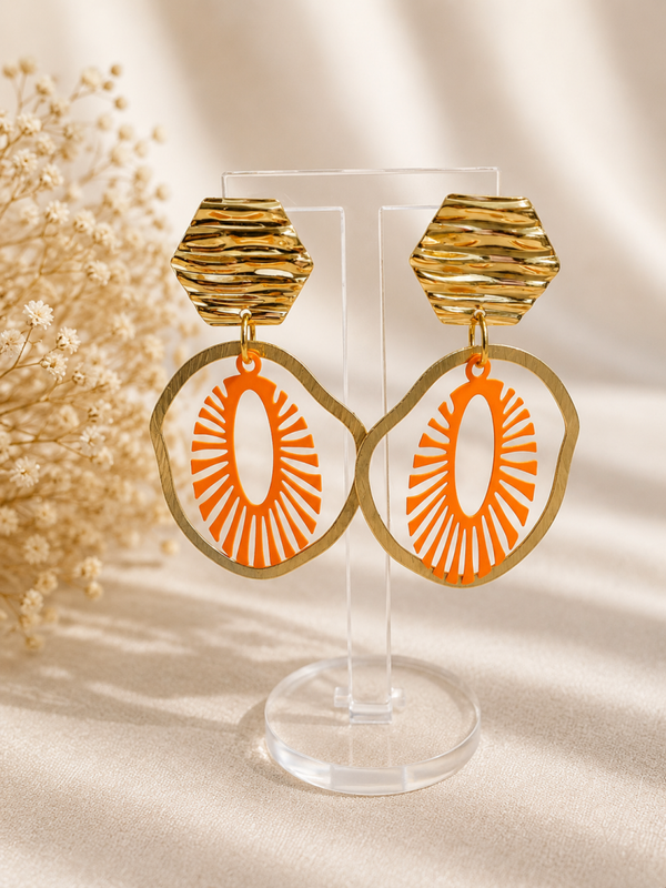 Notiro Statement Oorbellen Fluo Oranje & Goud – 5,5 cm