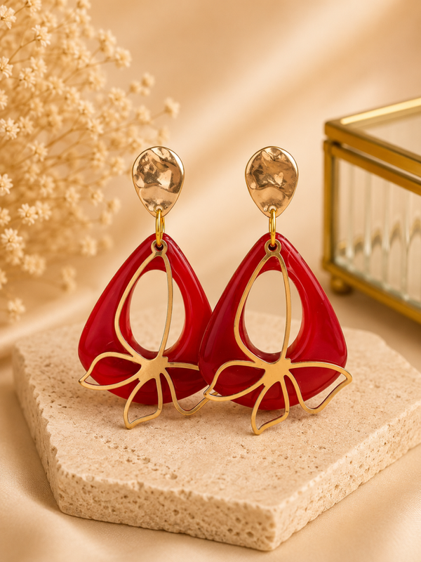 Ruby Glow Oorbellen – Deep Red & Gold