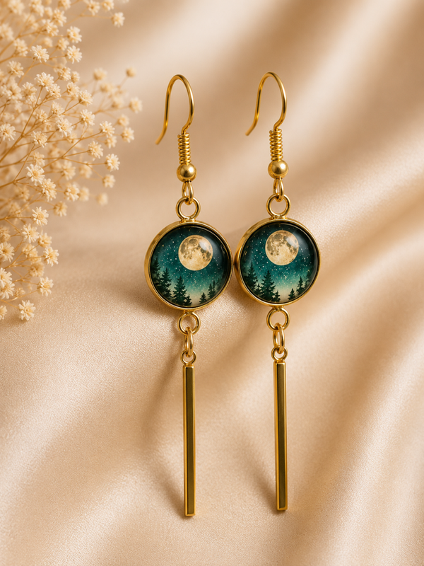 Nocturne Moon – Luxe Oorbellen met Maanlandschap