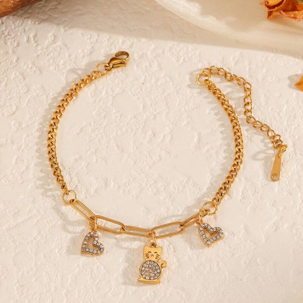 Golden Kitty Charm Bracelet – Stainless Steel Charm Bracelet