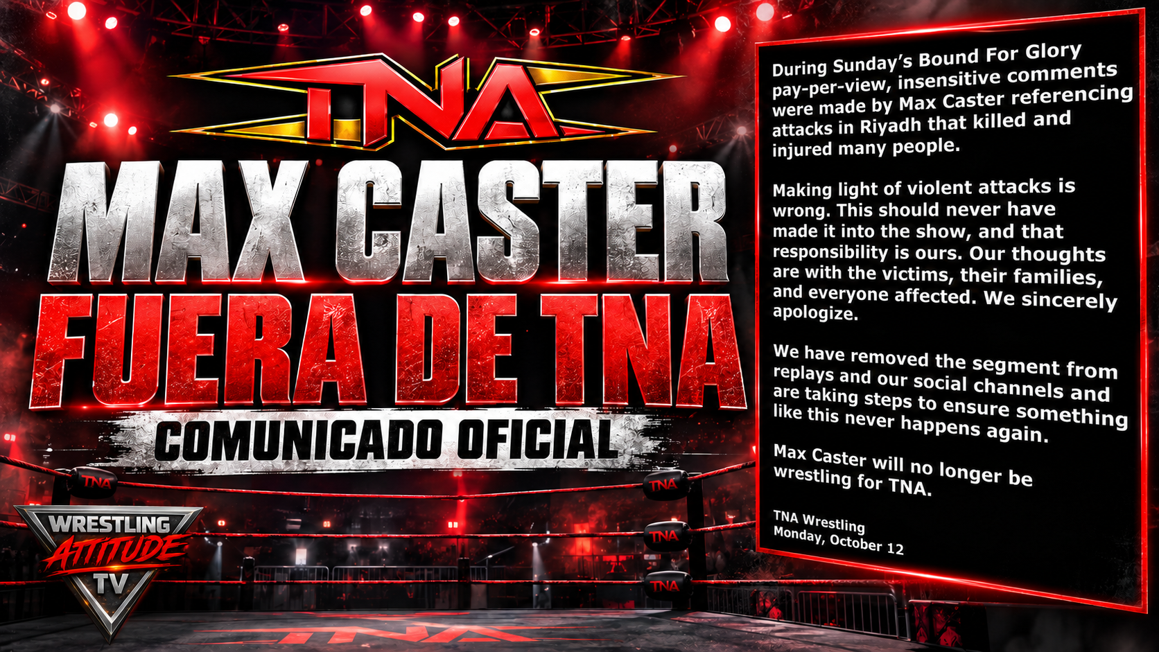Max Caster fuera de TNA: comunicado oficial con el logo de Wrestling Attitude TV