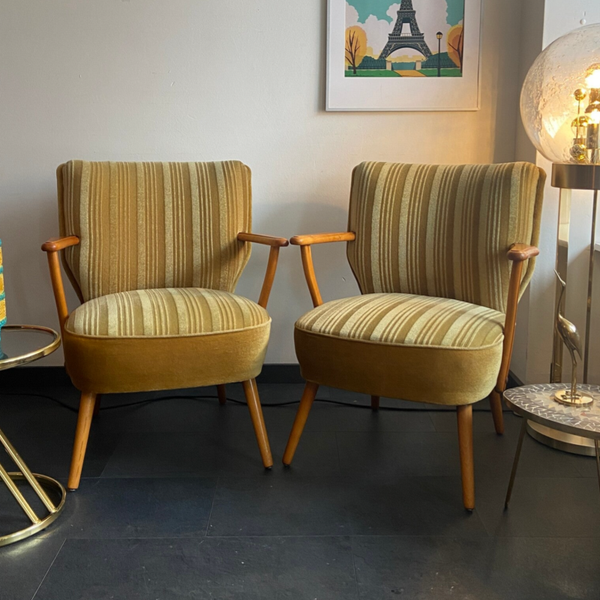 Vintage Cocktailfauteuil met gele bekleding