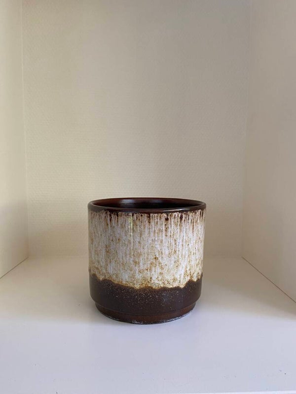 Vintage bloempot in bruin/beige aardewerk