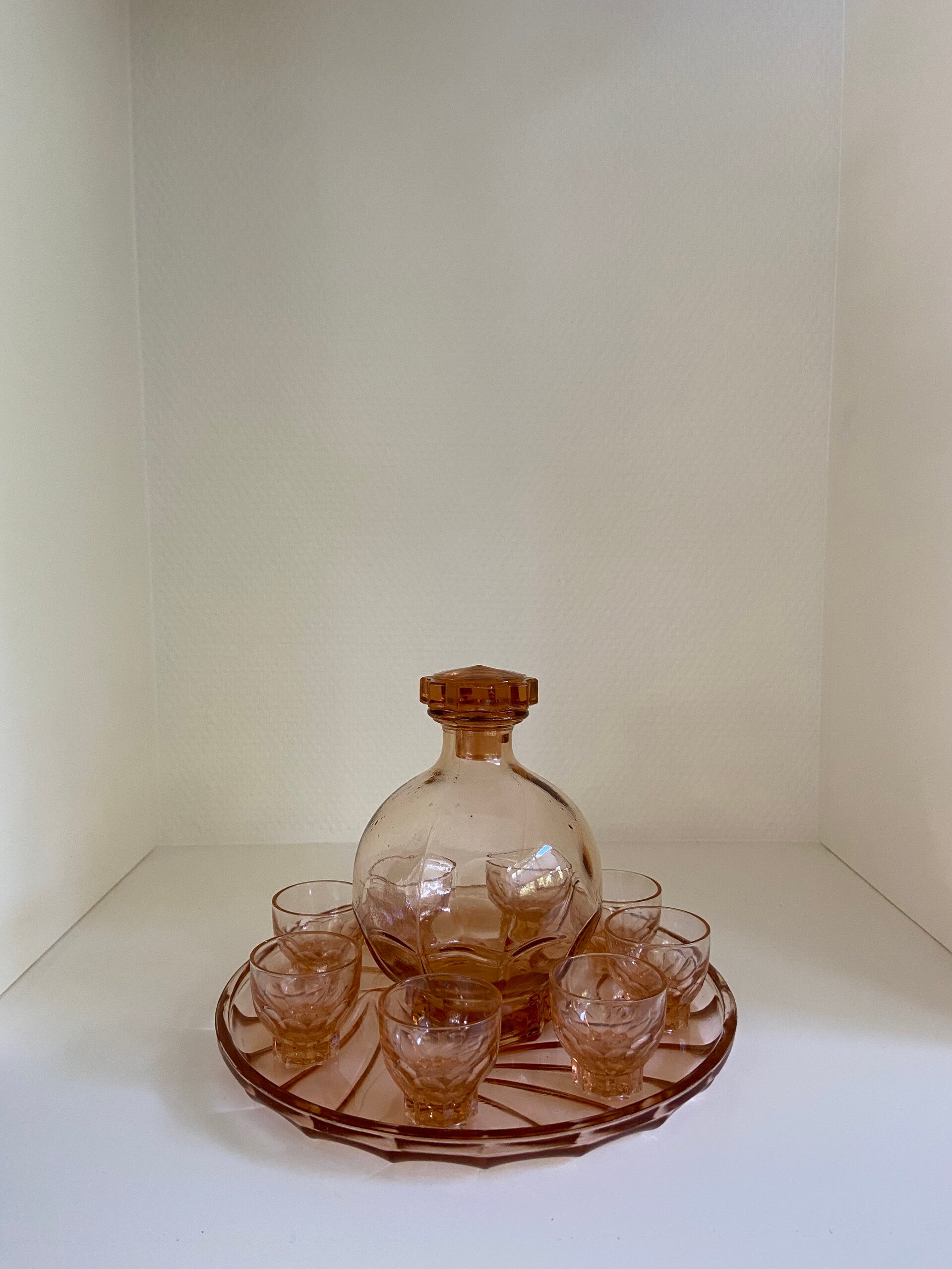 10-delige Franse  likeurset van rosaline glas