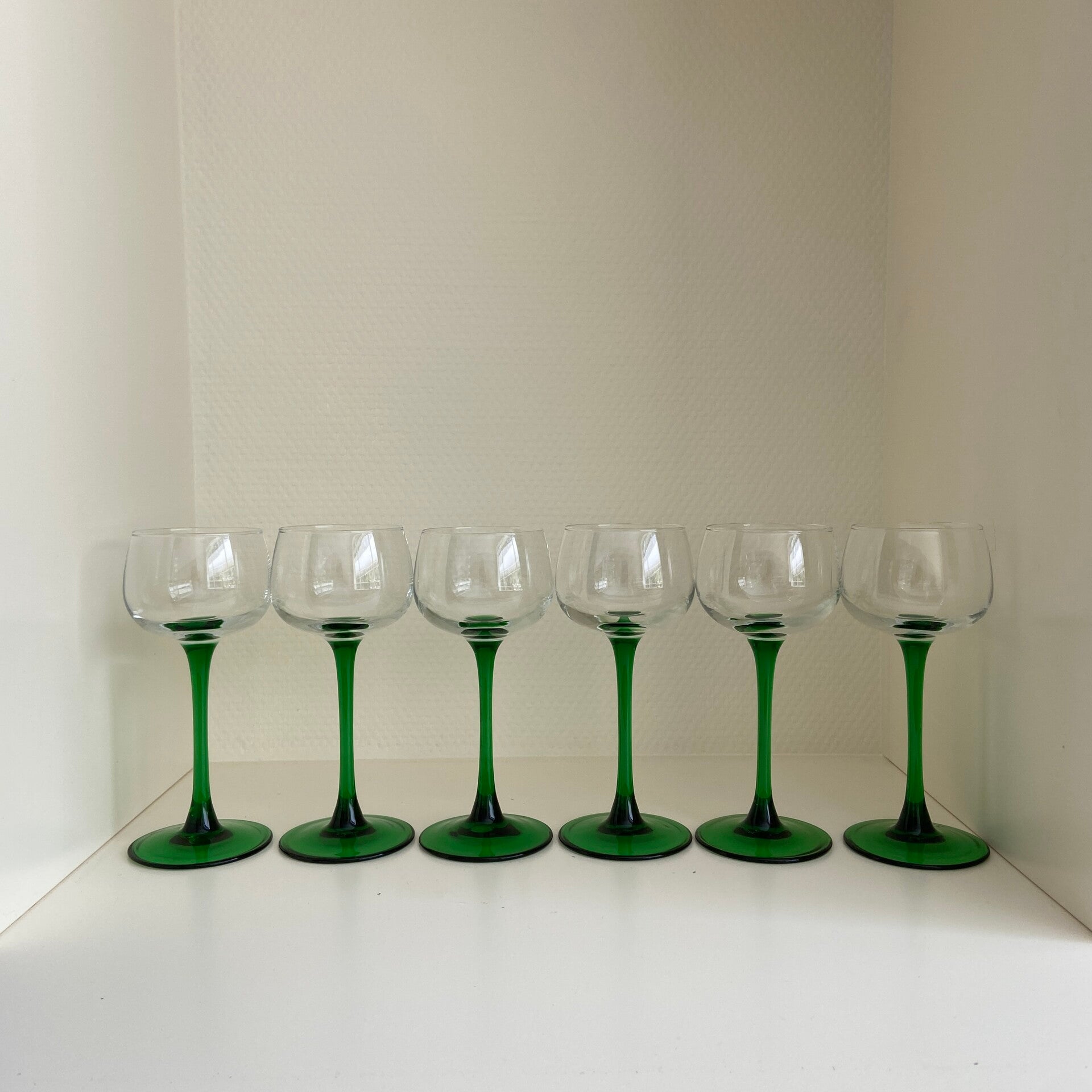 Set van 6 Luminarc France wijnglazen met groene steel