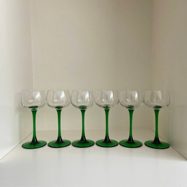 Set van 6 Luminarc France wijnglazen met groene steel