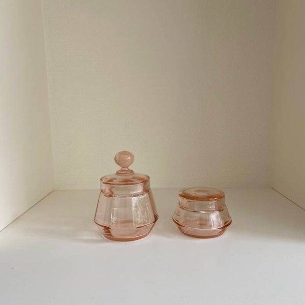 Set van 2 Franse potjes van rosaline glas