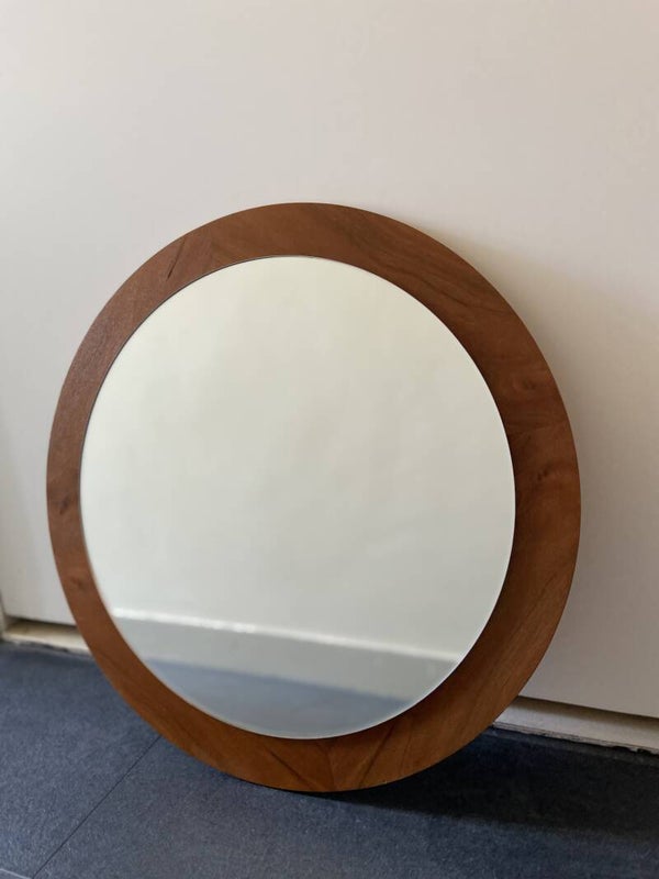Grote  Ronde Deense vintage teak spiegel