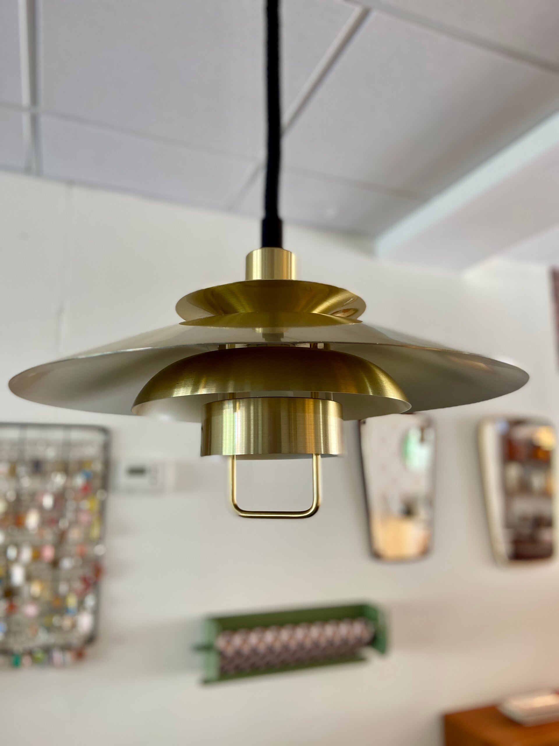 Vintage Deense messing schalenlamp