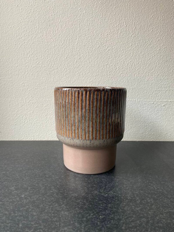 Retro ((nieuwe) handgemaakte bloempot in blauw/bruin Gina Da