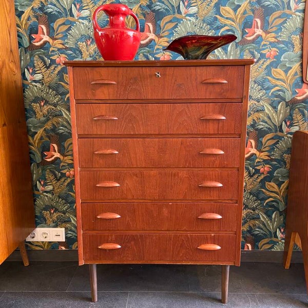 Vintage Deense teak kast met 6 laden