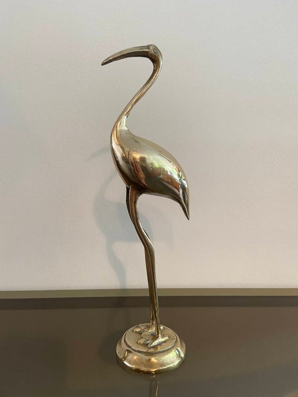 Vintage messing kraanvogel 32 cm hoog