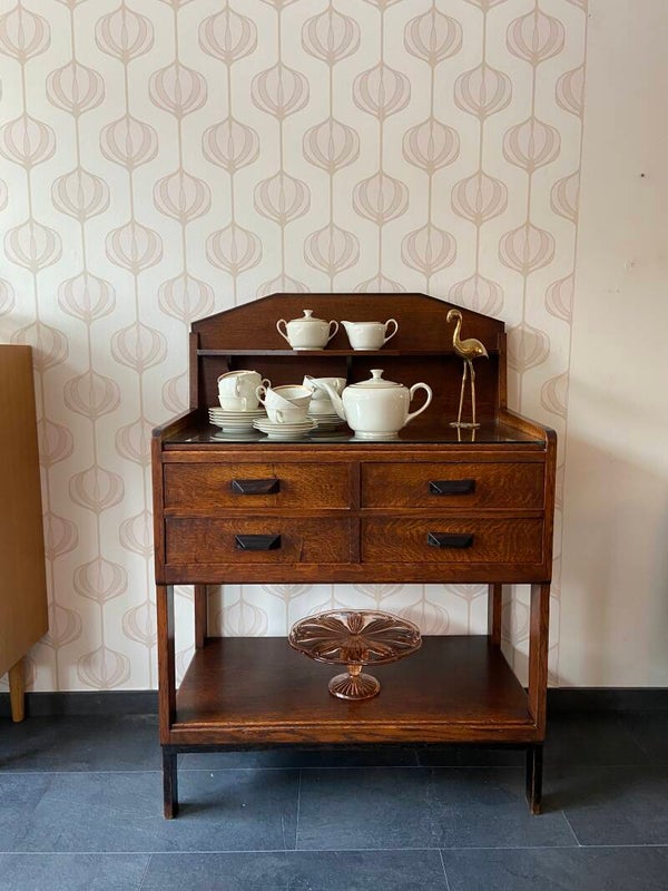 Art Deco Buffetkast met glasplaat en 4 laden