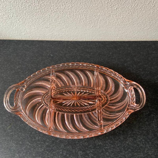 Vintage Franse rosaline schaal van Vallerysthal